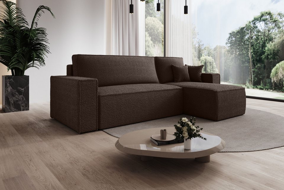 Cord Ecksofa LORENZO in Braun mit Schlaffunktion und Bettkasten