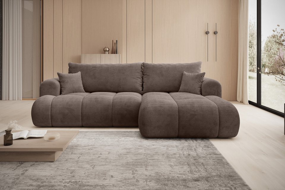 Cord Ecksofa TREVIO in Braun mit Schlaffunktion