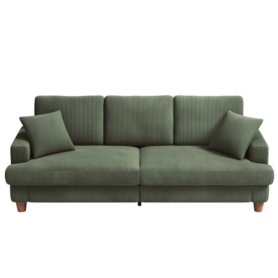 Grünes Cord Sofa als 3-Sitzer mit Federkissen