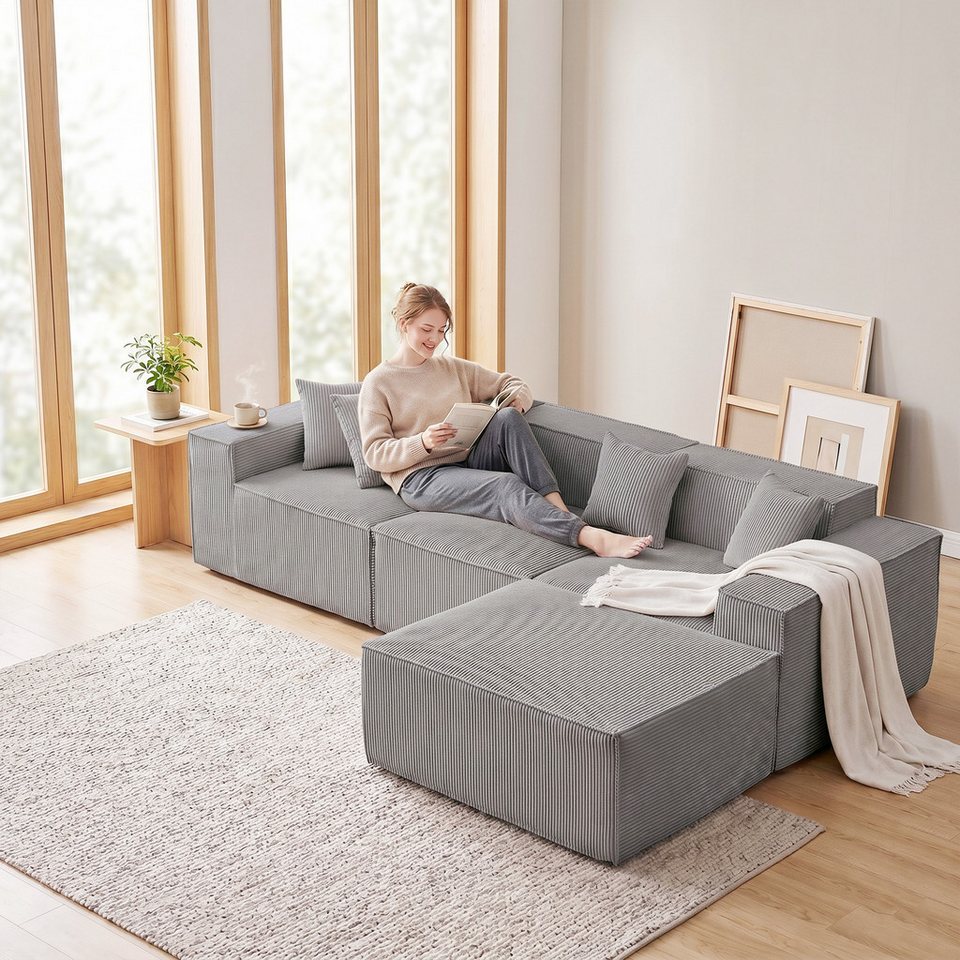 Modulares Cord Ecksofa TOTNZ in Grau