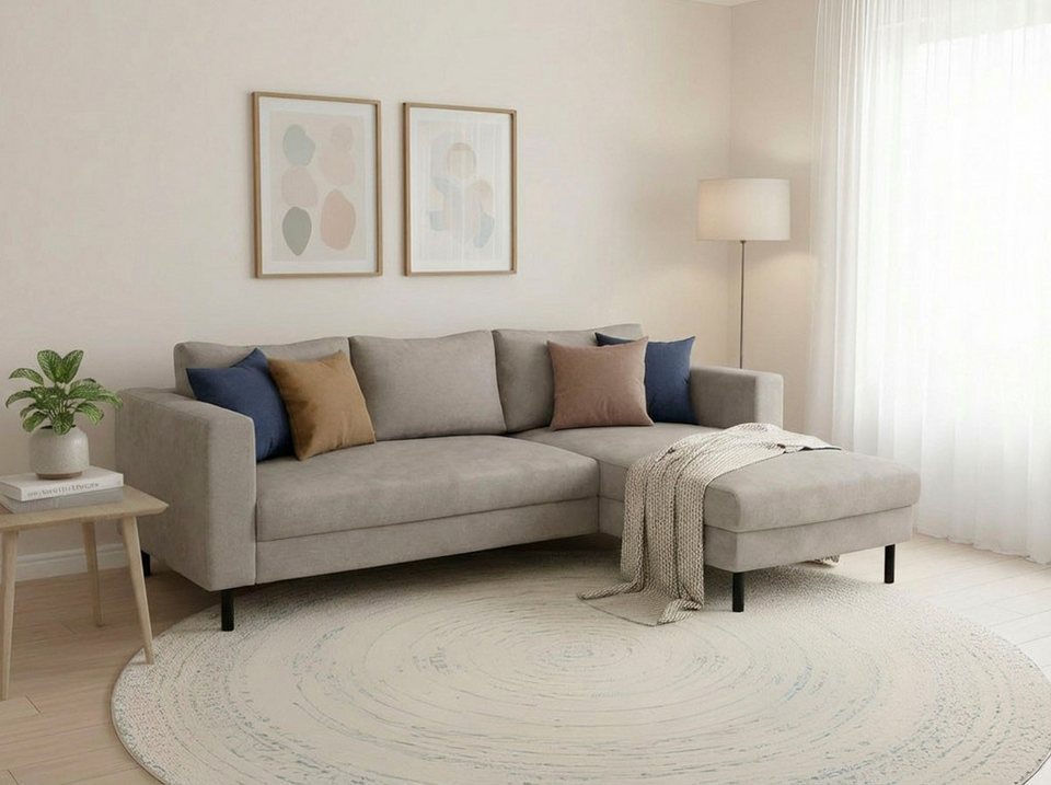 Cord Ecksofa AMAZING II in Grau mit Recamiere