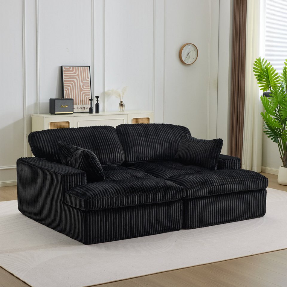 Modulares Big Sofa aus Cord in Schwarz mit Bettfunktion