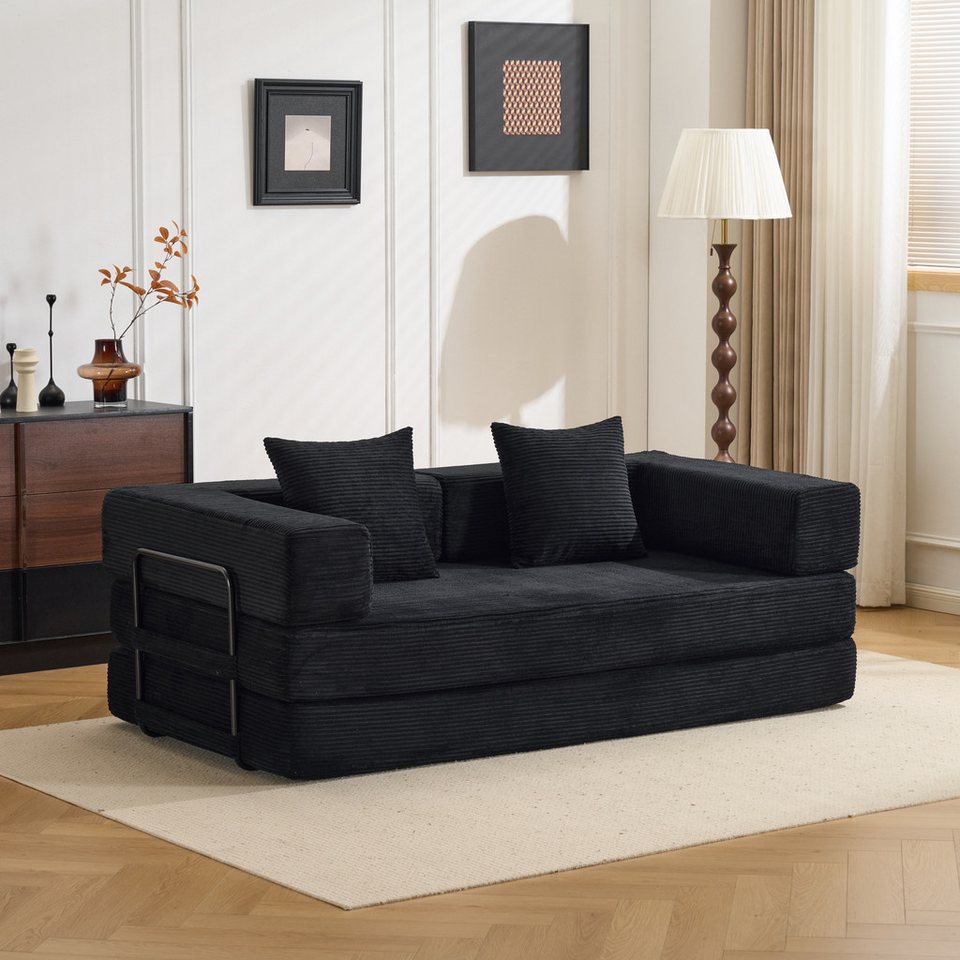 Modulares Cord Schlafsofa in Schwarz ohne Montage
