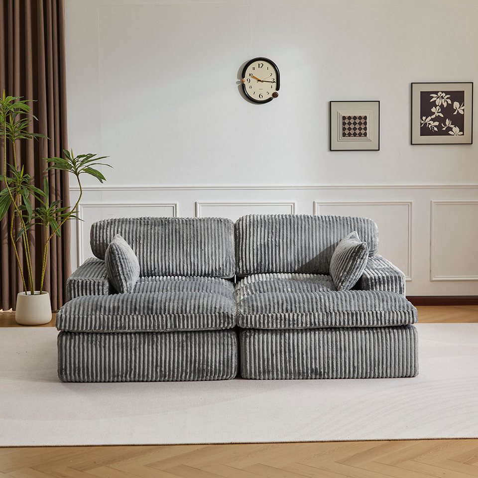 Cord Schlafsofa VANKEL in Grau mit Bettfunktion