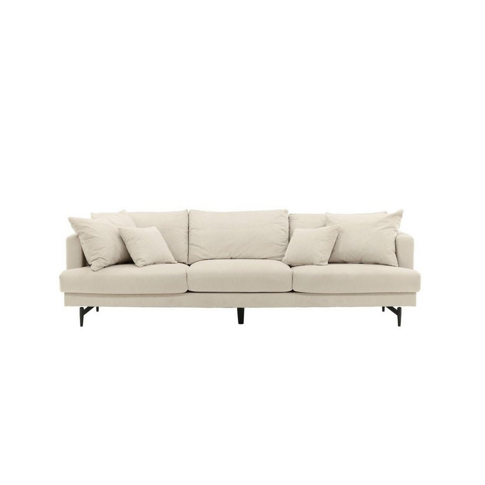 Cord Sofa SOFIA in Beige mit schlanken Metallbeinen