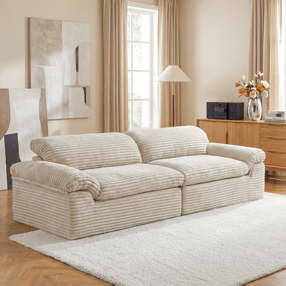 Big Sofa Cord VESGANTTI 260 cm 3-Sitzer in Beige aus Vollschaum