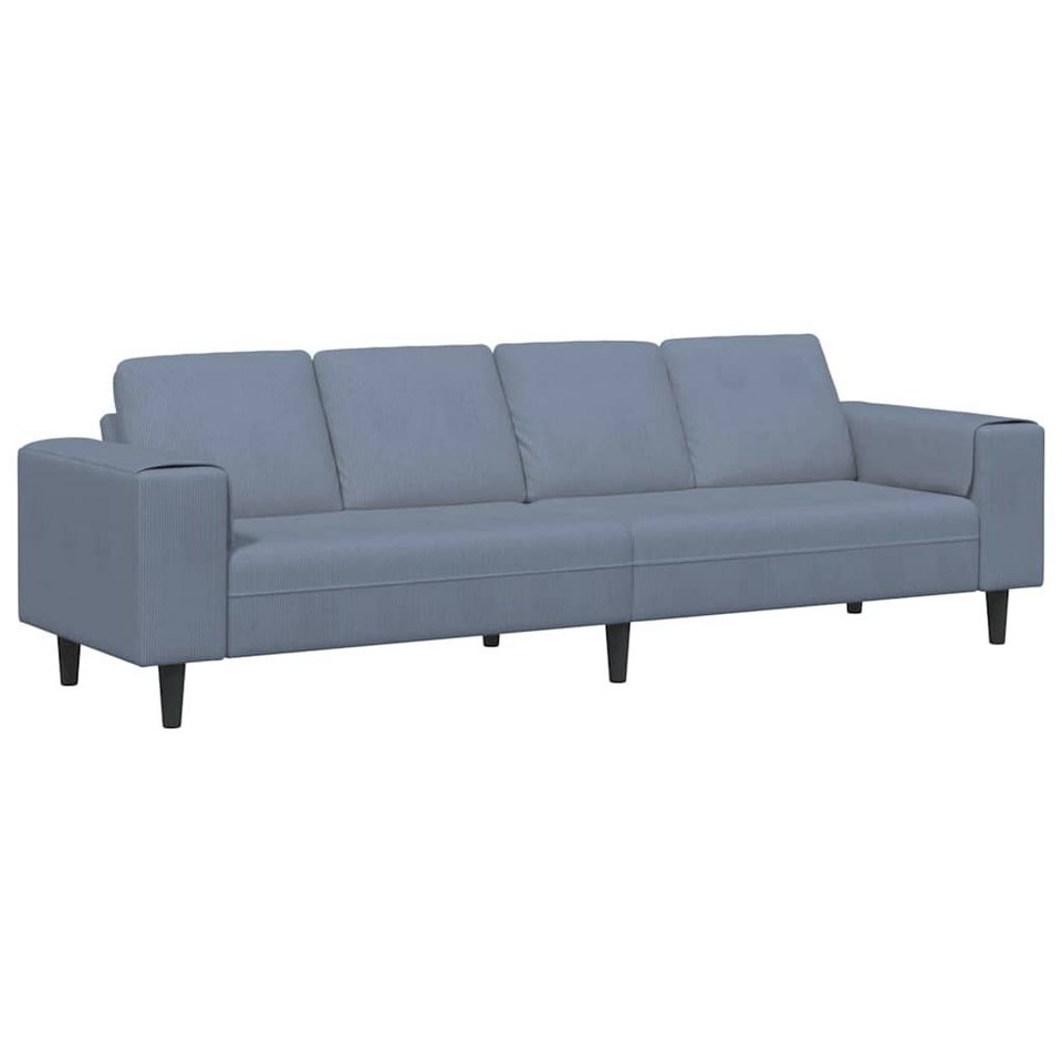 Blaues Cord Sofa mit vier Sitzplätzen und schwarzen Füßen