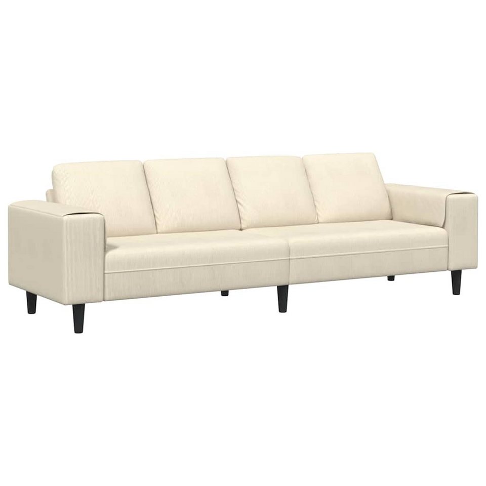 Cord Sofa in Creme mit 250 cm Breite und schwarzen Füßen