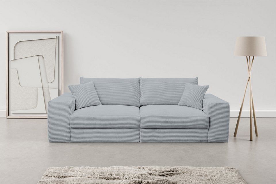 Big Sofa ROZZANA aus grauem Cord mit Zierkissen