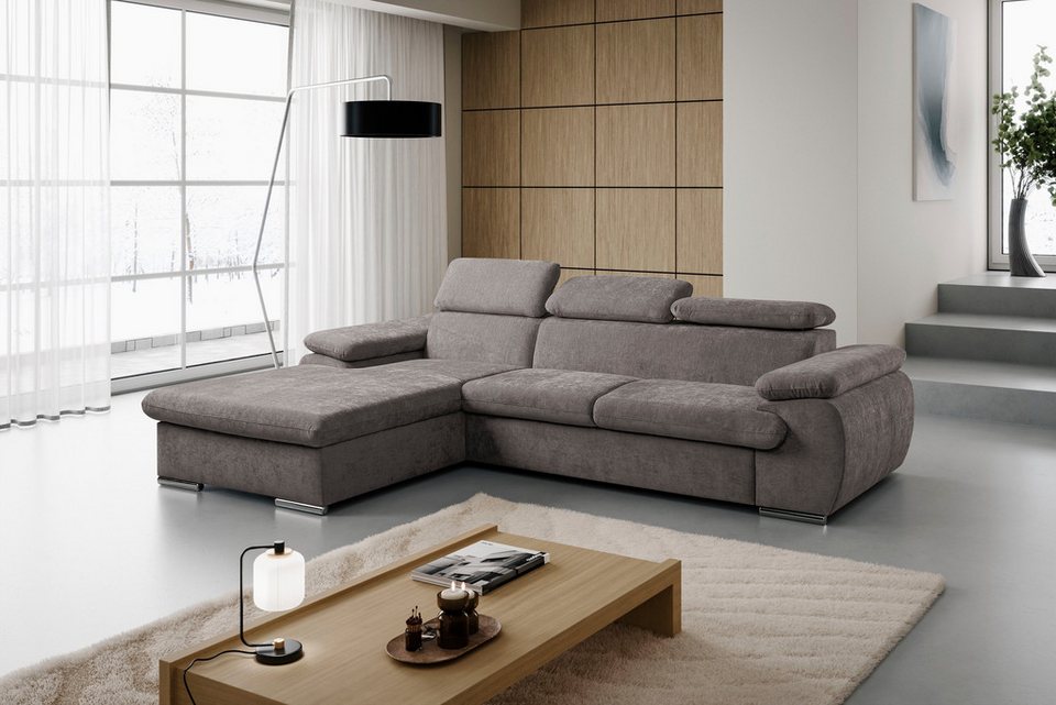Cord Ecksofa Cosmo in Taupe mit Ottomane links