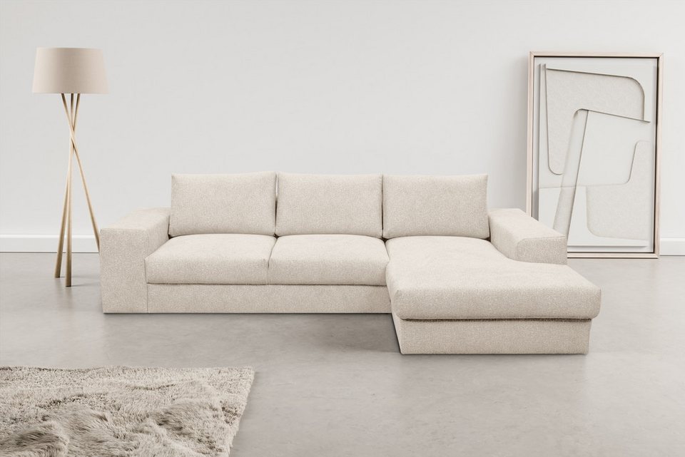 Cord Ecksofa ROZZANA in Natur mit Ottomane rechts