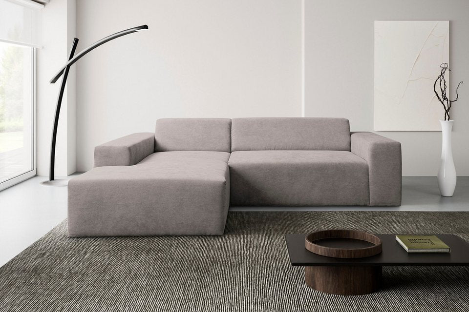 Cord Ecksofa ZEUS-L in Beige mit großer Ottomane in L-Form