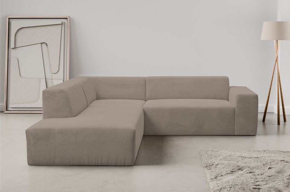 Cord Ecksofa ZEUS-M in Greige mit Recamiere links