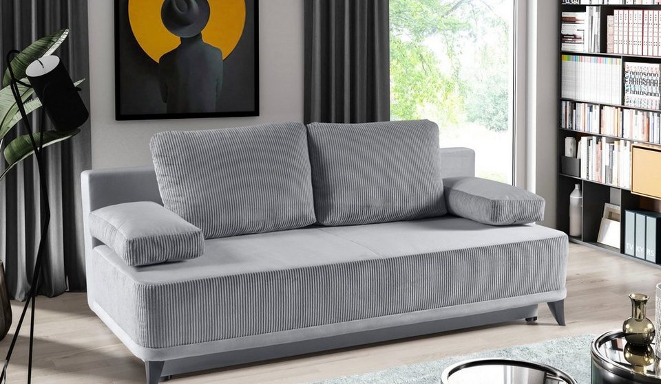 Cord Schlafsofa ROSSO 200 cm in Grau mit Bettkasten