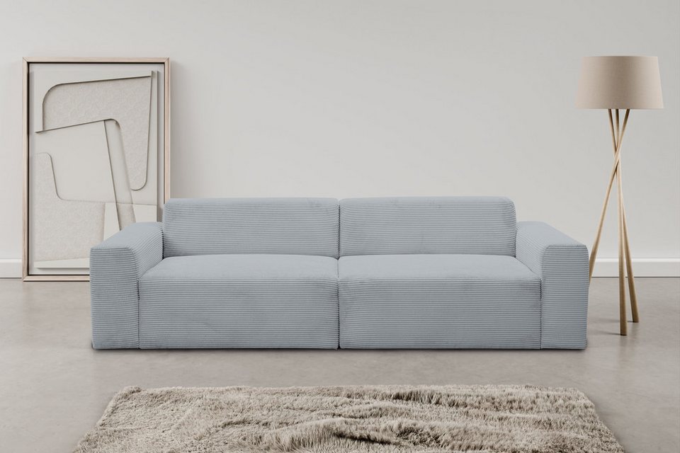Cord Big Sofa ZEUS in Grau mit tiefer Sitzfläche