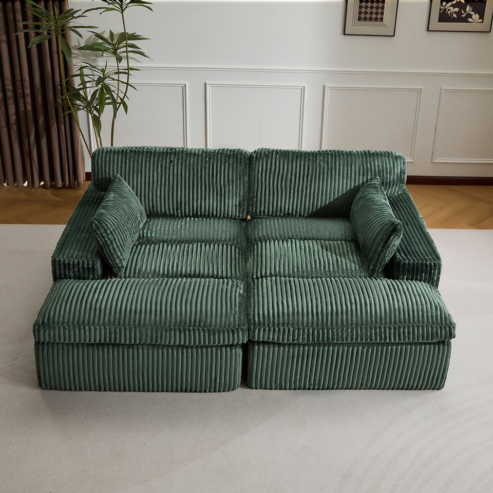 Cord Schlafsofa WHEELYOU in Grün mit Bettfunktion