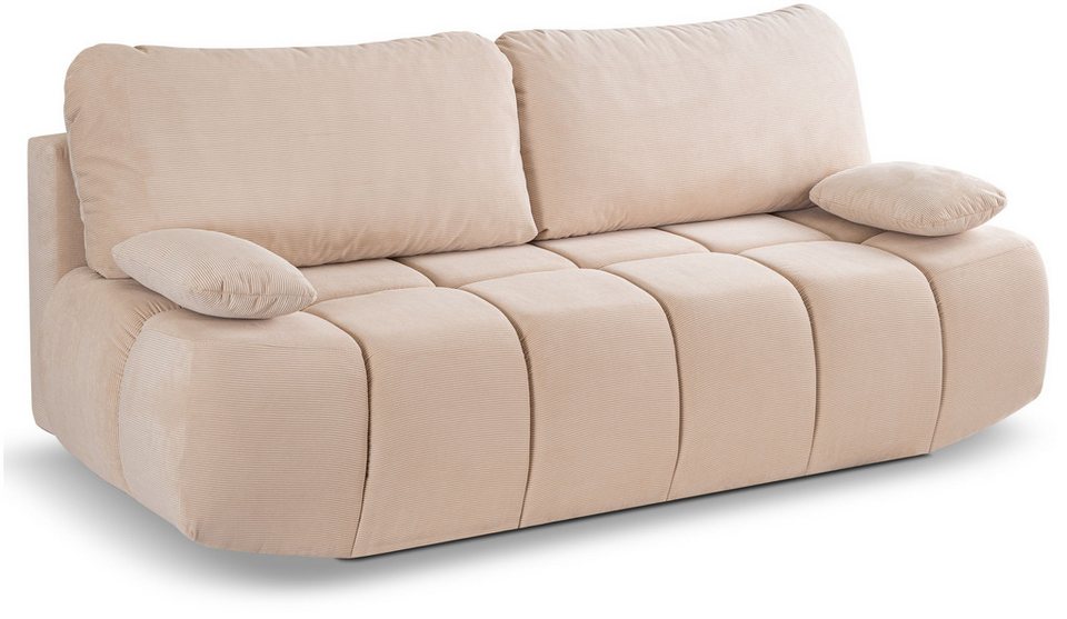 Cord Schlafsofa LAUDER 207 cm in Beige mit Zierkissen