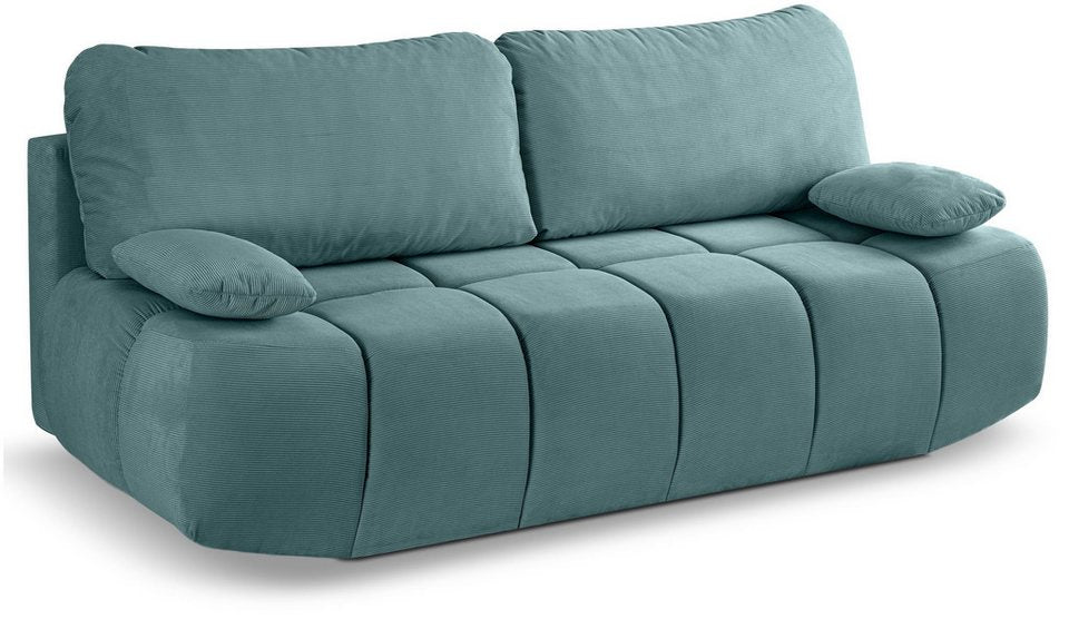 Cord Schlafsofa LAUDER 207 cm in Mint-Blau mit Bettkasten