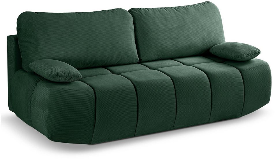 Cord Schlafsofa LAUDER 207 cm in Smaragdgrün mit Zierkissen