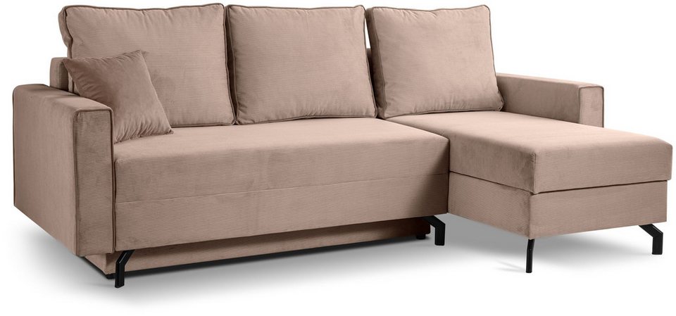 Cord Ecksofa MARTI in Altrosa mit Recamiere rechts
