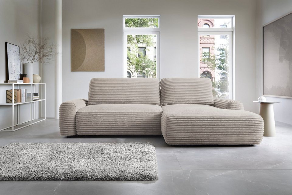 Cord Ecksofa CORD in Taupe mit Schlaffunktion und Bettkasten