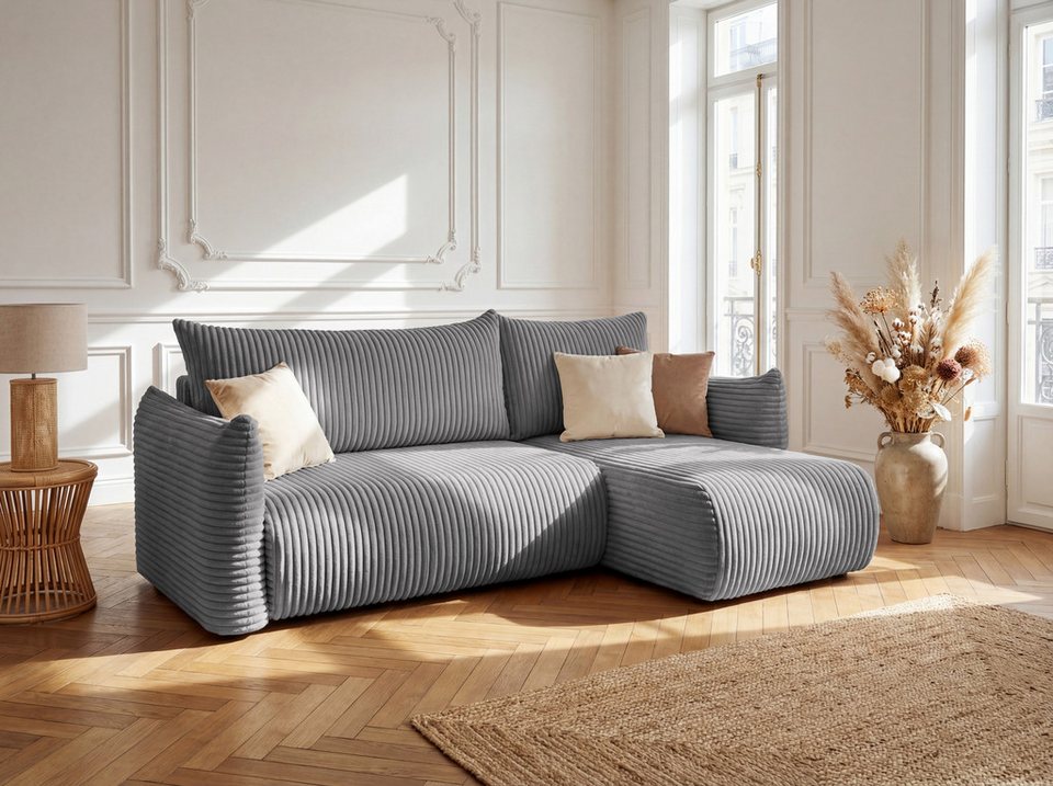 Cord Ecksofa FILO MINI in Dunkelgrau 226 cm breit