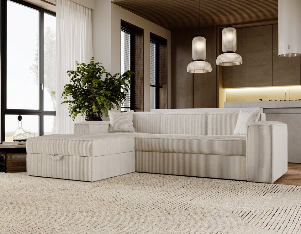 Cord Ecksofa OASIS L 253 cm in Vanille