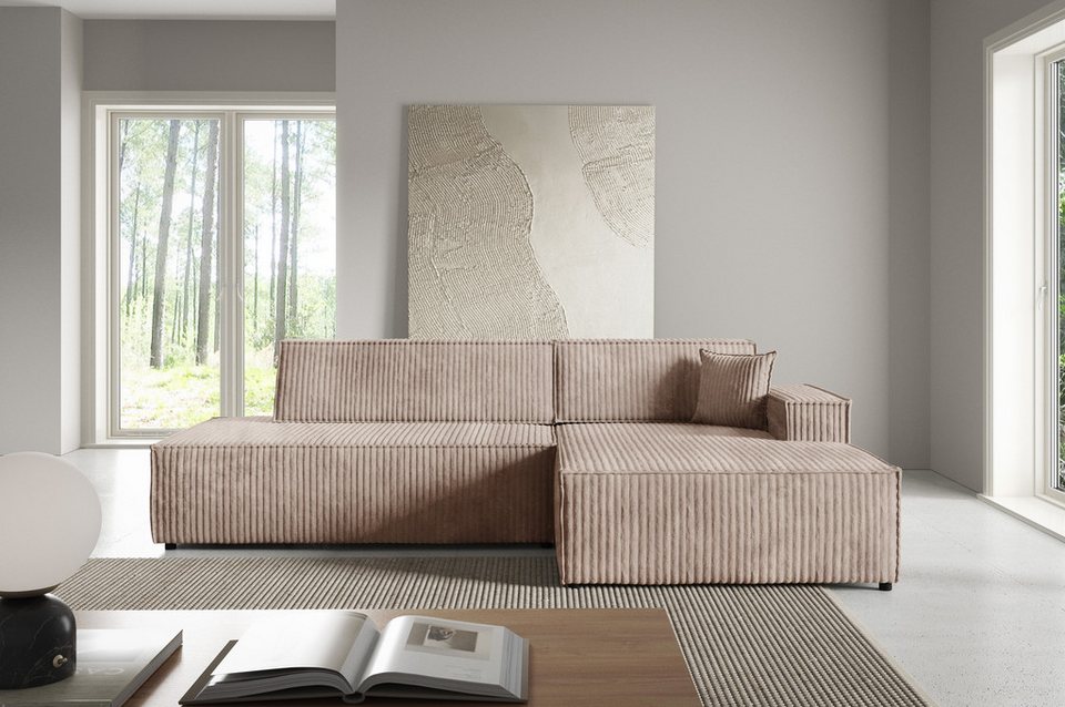 Cord Ecksofa TILIA in Capuccino mit Schlaffunktion