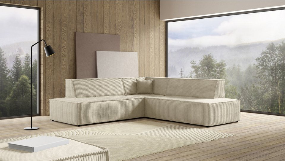 Cord Ecksofa TILIA II in Ecru mit Schlaffunktion