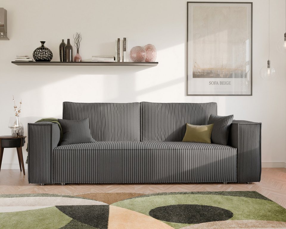 Cord Schlafsofa BALI in Dunkelgrau mit Bettkasten