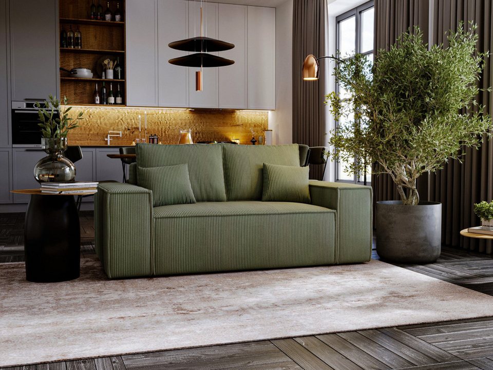 Cord Schlafsofa OLIMPIA SMALL in Khaki mit Bettkasten