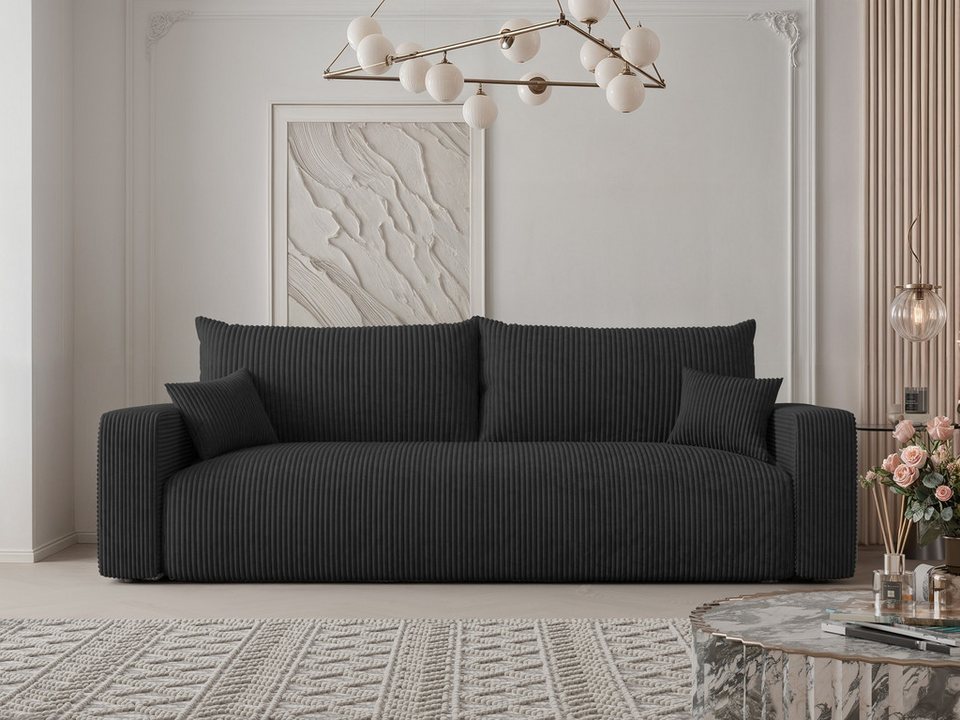 Cord Schlafsofa PIANO 246 cm in Schwarz mit Poso Cordstoff