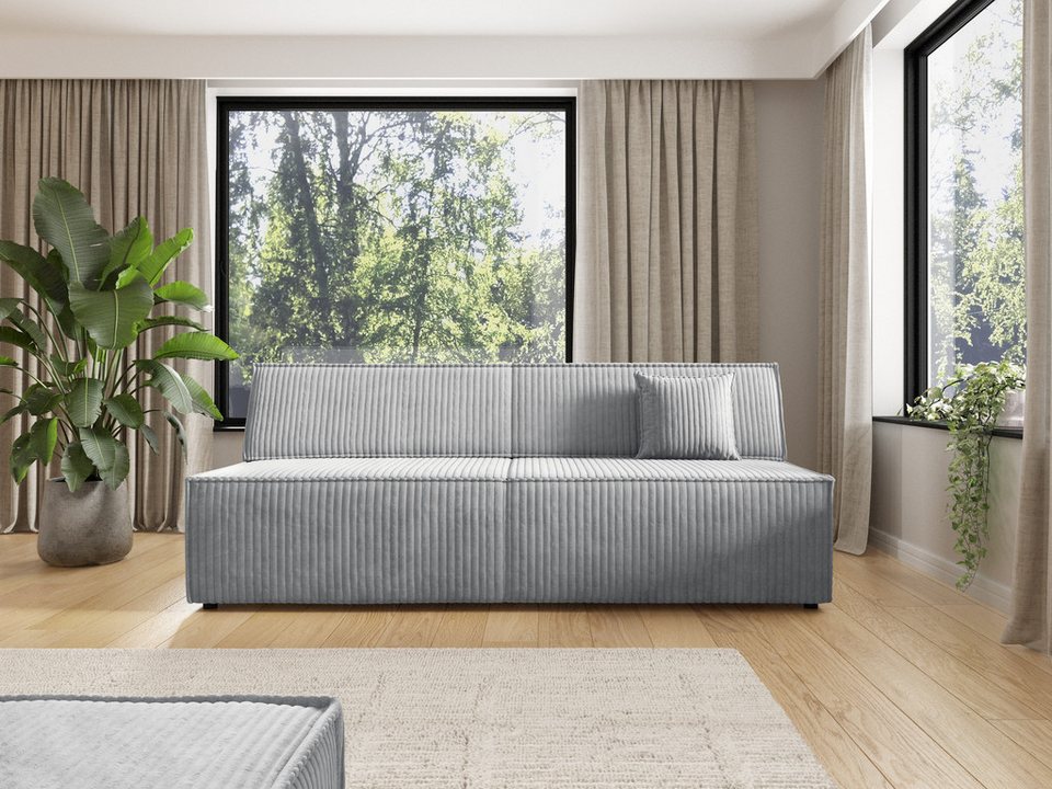 Graues Cord Schlafsofa TILIA mit Bettkasten und Schlaffunktion