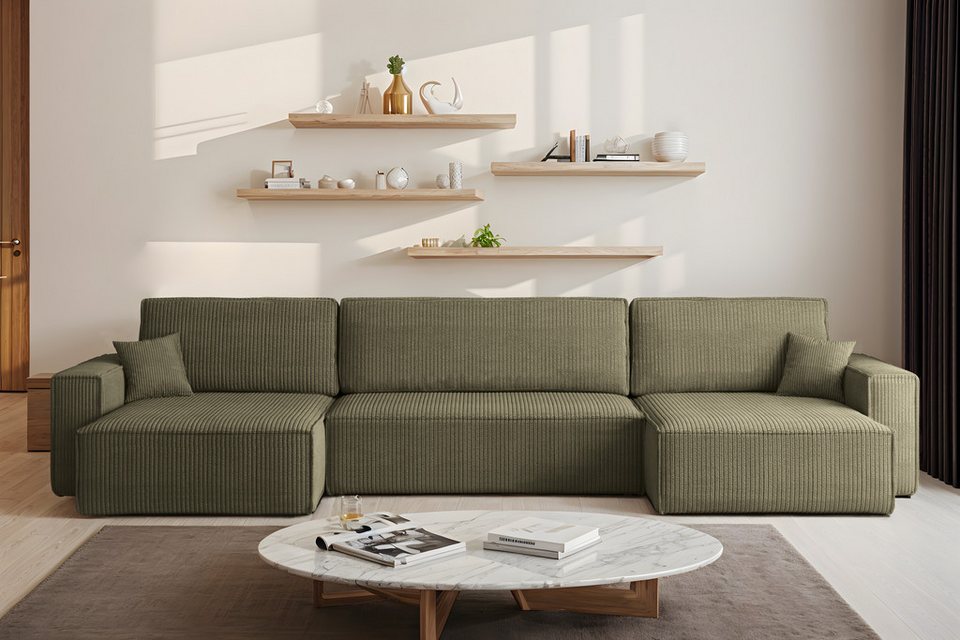 Cord Wohnlandschaft KARL XXL in Khaki in U-Form