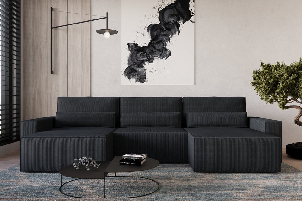 Cord Wohnlandschaft STELLA in U-Form in Weiß